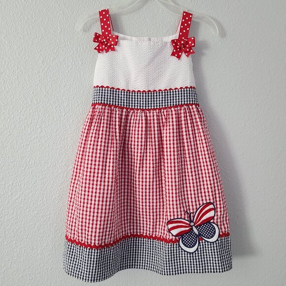 Emily Rose Other - Emily Rose patriotic dress red gingham butterfly with bow girls size 5